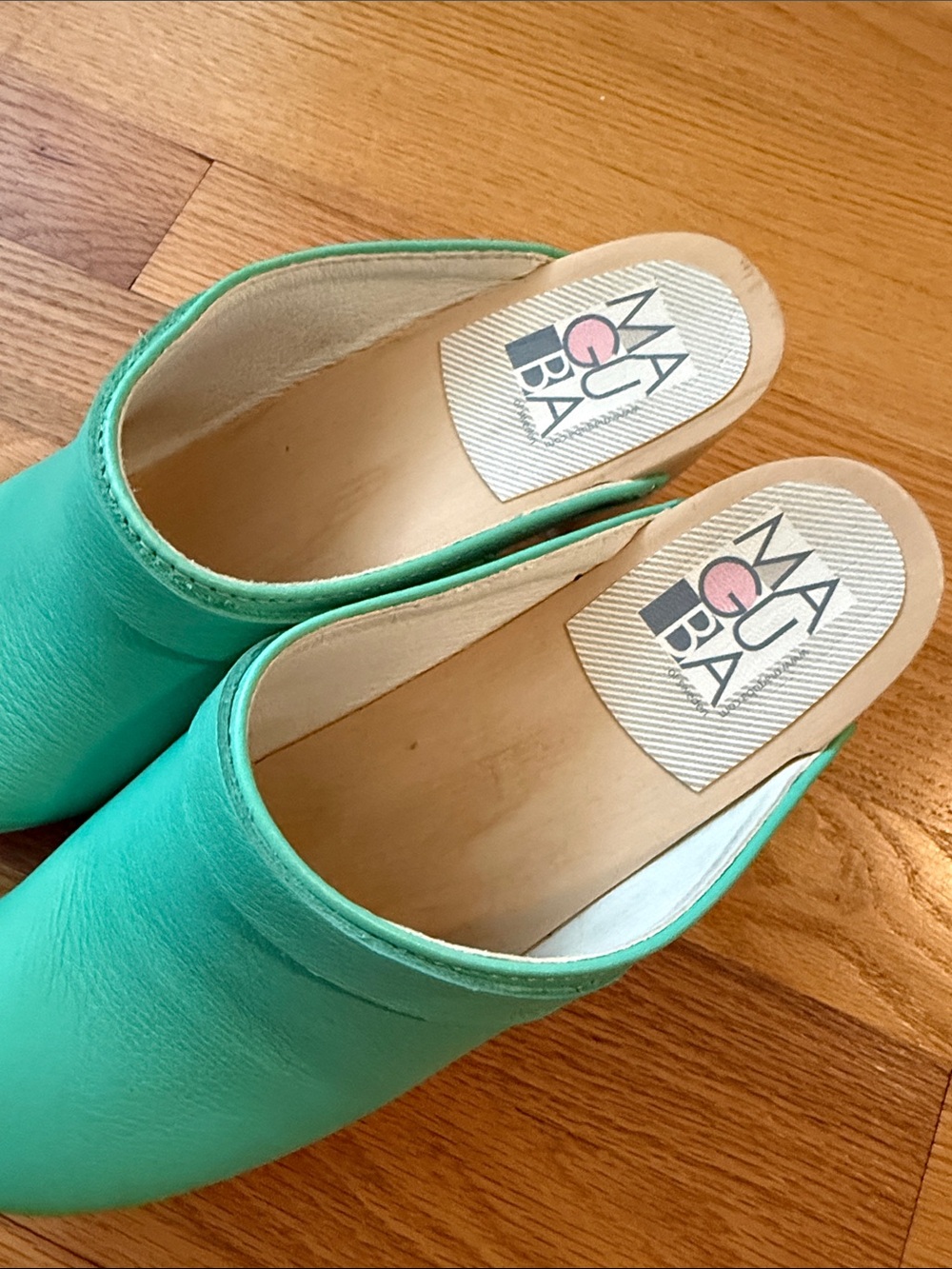 Mint green/aqua Maguba Leather Clog Heels, new size 40 - Picture 2 of 8